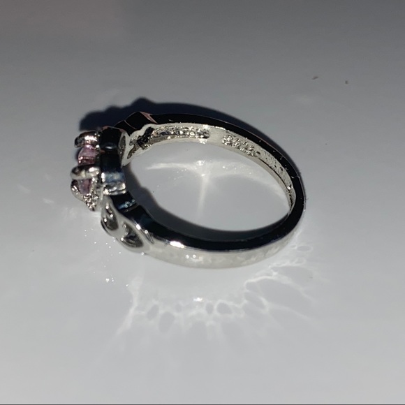 Silver Pink Topaz CZ Heart Ring - Picture 8 of 11